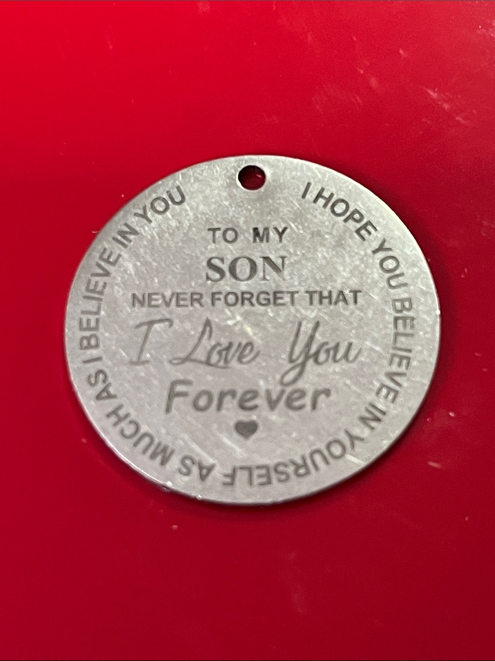 Silver 'To My Son' Inspirational Round Key Charm